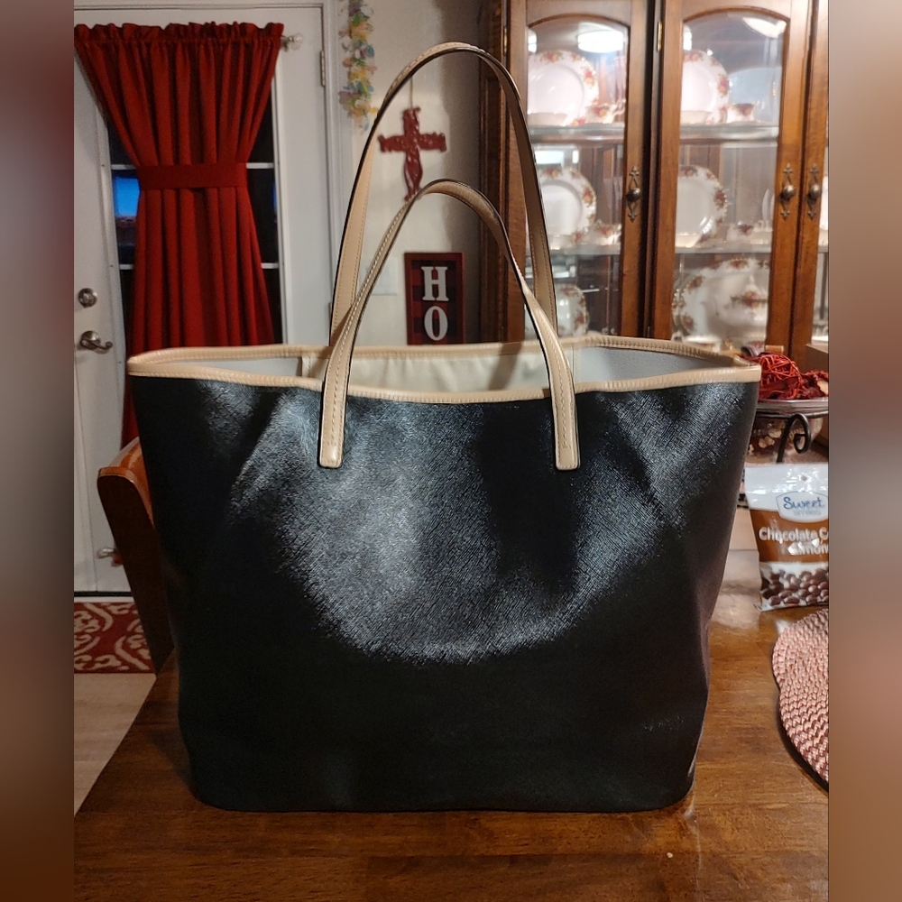 Coach Black City Tote with Tan Trim and Handles - Picture 3 of 12